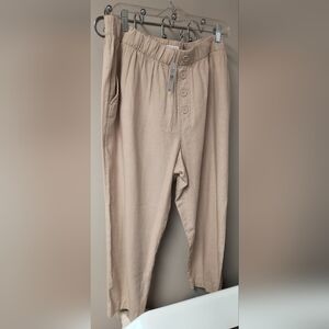 Linen Blend Cropped  Pants
